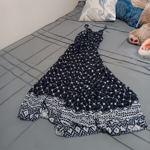 Elegant Navy Blue Patterned Maxi Dress